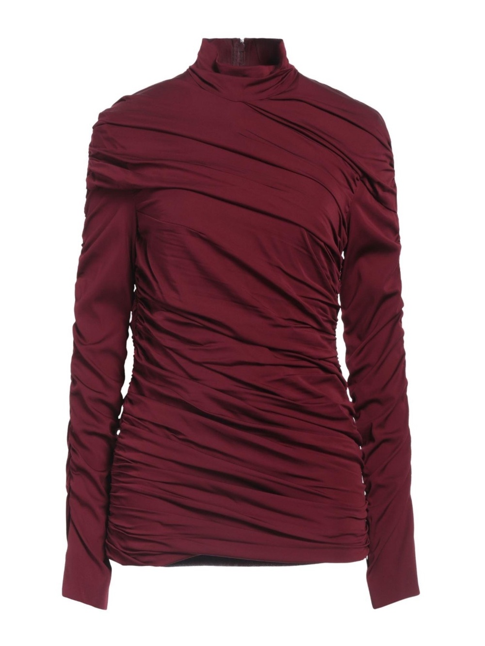 Stella McCartney Ruched High-Neck Long Sleeve Top - Maroon